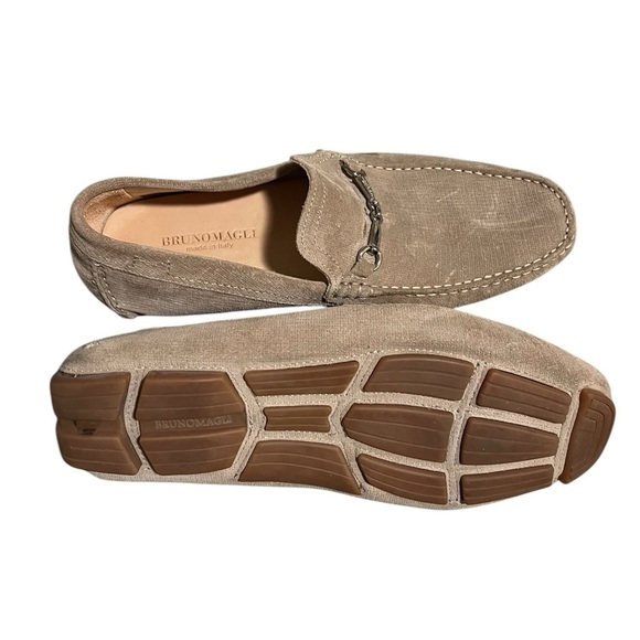 Men's Bruno Magli Beige Suede Slip-On Loafers with Metallic Detail Sz 9.5 - Picture 2 of 4
